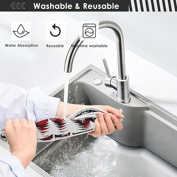 2 Pack Faucet Splash Catcher Christmas Tree Sink Mat for Faucet Absorbent Kitchen Splash Guard Drip Catcher for Farmhouse Barthroom Bar, S