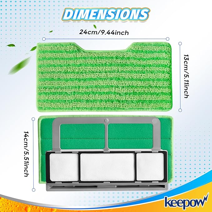 KEEPOW Washable & Reusable Mop Pads Compatible with Shark VACMOP VM252 VM200 VM401 VM180 VM252GN VC205 VM250 Cordless Vacuum Hard Floor Mop, Compatible with VACMOP Pads, Green, 4+2+1 Pack