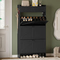 BORNOON Shoe Storage Cabinet for Entryway, Farmhouse Narrow Shoe Cabinet with 3 Flip Drawers & 2 Top Drawers, Adjustable Shelves & Hooks, Freestanding Hidden Rack Organizer for Hallway, Foyer