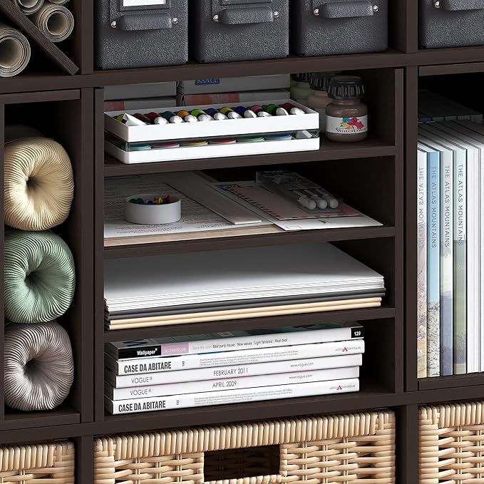 Furinno Cubicle Cube Insert, 3-Shelf Cube Organizer, 3-Tier Shelf Accessory, Fits into Furinno Triple Thick Cubes, IKEA Kallax, for Organizers and Storage, Black Dark Oak