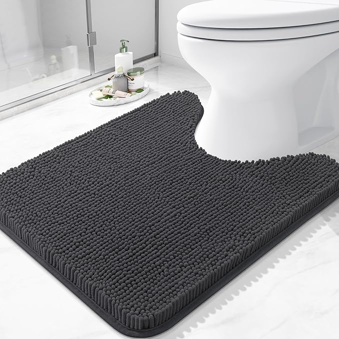 Arotive Bathroom Toilet Rugs U Shaped 24x20, Extra Soft Absorbent Shaggy Chenille Contour Bath Rugs for Toilet, Machine Washable Non-Slip Contoured Bath Mats, Dark Grey