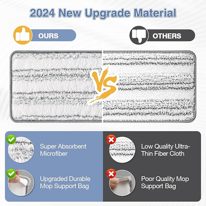 Flat Mop Head Replacement Pads Compatible with Joy-MOOP Mop and Bucket Set, Reusable Washable Squeeze Microfiber Mop Refills for Oshang Bosheng Mop - 13" X 4.9", Grey/Stripe