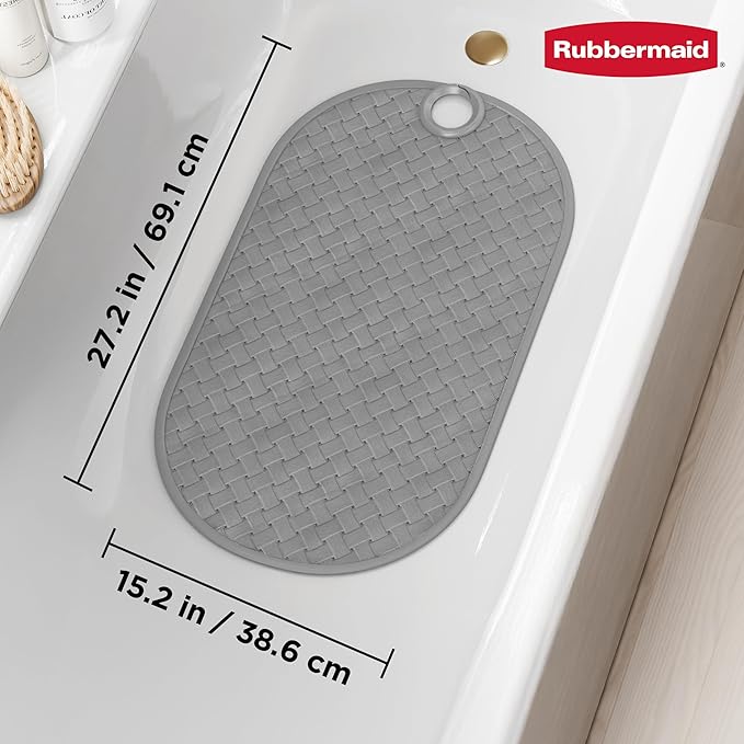 Rubbermaid INSTAMAT Tub Mat, Non-Slip Bath Mat Hangs Over Showerhead for Fast Drying, 27.2 x 15.2 Inch, BPA-Free, Easy Care Shower Mat for Inside Bathtub or Shower, Grey