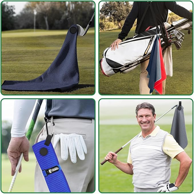 Magnetic Golf Towel, 3 PCS Microfiber Golf Towels with Brush and Divot Tool for Men, Industrial Strength Magnet Accessories for Strong Hold to Golf Bags, Carts or Clubs (3 Pack Blue)