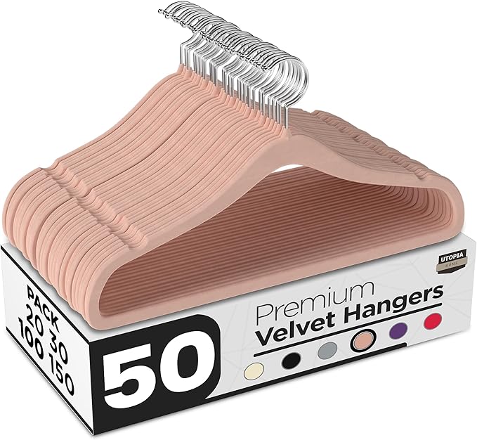 Utopia Home Velvet Hangers 50 Pack - Non-Slip Suit Hangers with 360 Degree Rotatable Hook - for Pants, Coats, Shirts & More (Pink)
