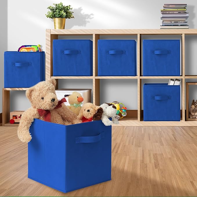 Casafield Set of 6 Collapsible Fabric Cube Storage Bins, Royal Blue - 11" Foldable Cloth Baskets for Shelves, Cubby Organizers & More