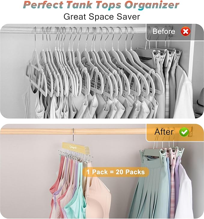 Bra Hanger for Closet, Tank Top Hanger w/20 Hooks Capacity Foldable Wood Space Saving Hangers, 360°Rotating Closet Organizers and Storage for Dorm & Apartment for Bra Scarf Ties(1 Pack)