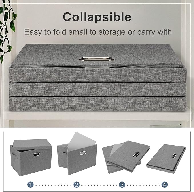 Graciadeco Large 17" 36 Quart Collapsible Stackable Storage Bins with Lids, 5 Packs Gray Foldable Fabric Closet Storage Boxes with Lids, Heavy-duty Linen Cube Baskets(17 x 12 x 11)