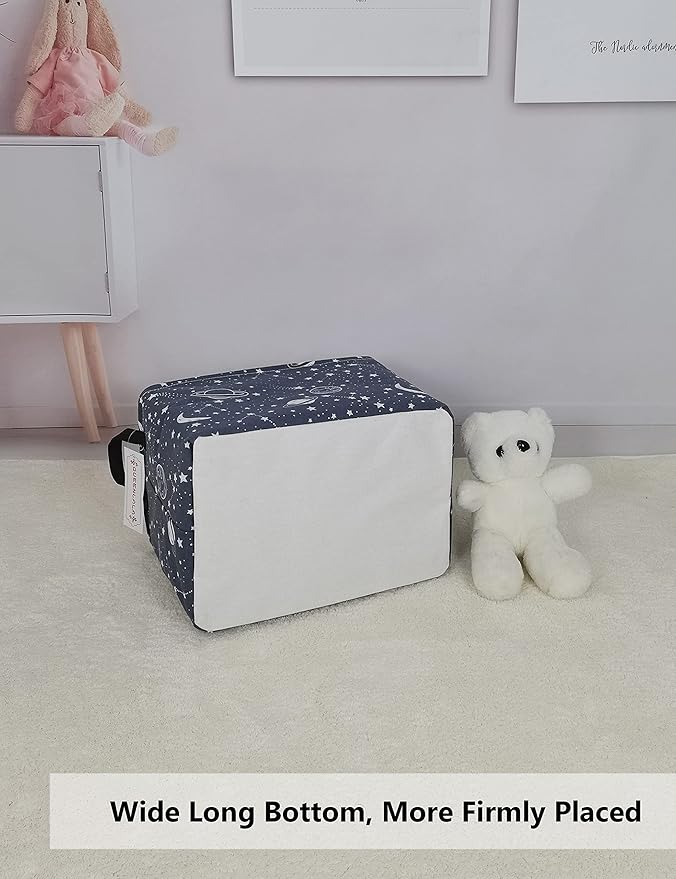 QUEENLALA Rectangular Laundry Hamper/Foldable Nursery Laundry Basket for Organizing/Storage Bin Baskets/Children Toy Office Bedroom/Toy Bin Closet Shelf Baskets（Rec-blue-starry sky）