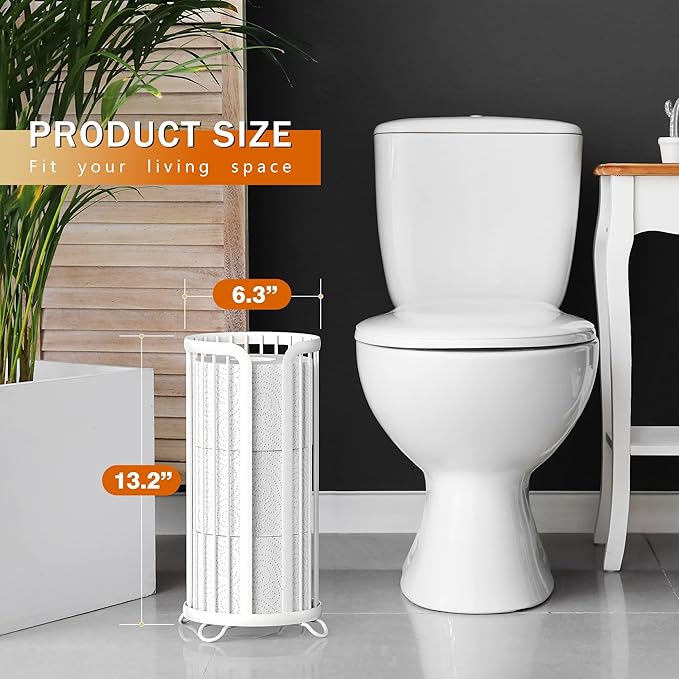 Bunoxea Toilet Paper Holder Stand, Freestanding Toilet Tissue Organizer, Minimalistic Storage Solution, Reserve Mega Rolls-White