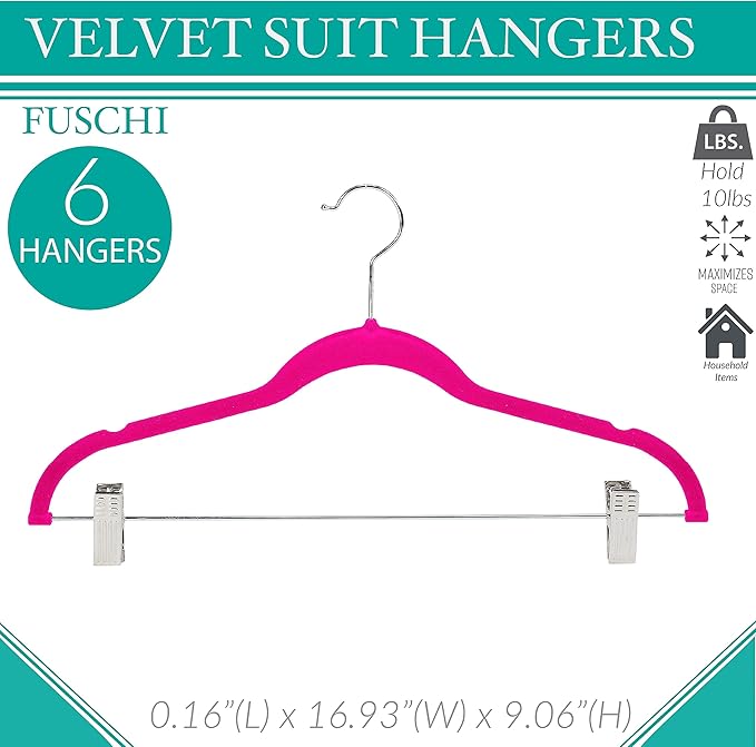 Simplify 24 Pack Velvet Hangers with Clips | Skirt and Pants | Slim Space Saving | Closet Organization | Non-Slip | Prevent Creases | Swivel Neck | Durable | Fuchsia