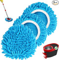 Baderke 3 Pack Chenille Mop Heads Replacements Compatible with 1 Tank System Chenille Duster Replacement Heads Microfiber Spin Mop Refill Pads Reusable Dust Refills for Floor Cleaning (Blue)