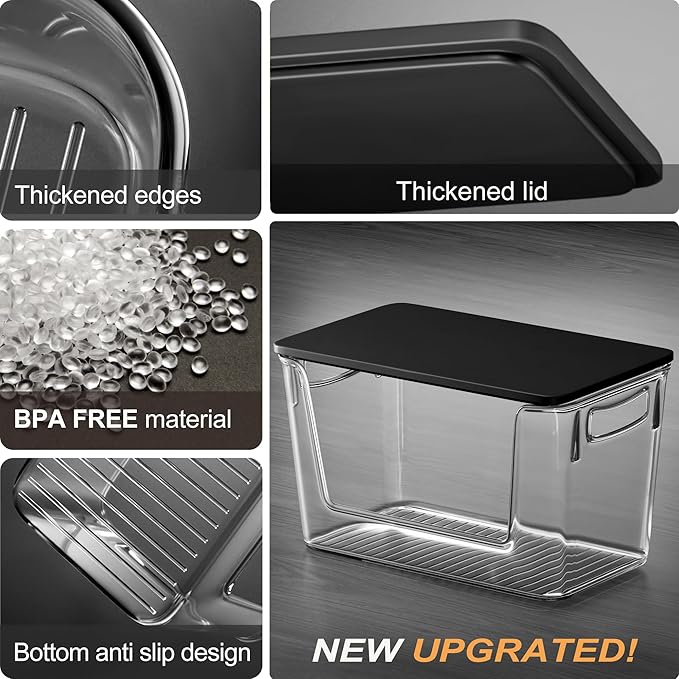 Pantry Organizers Storage, 2 Pack Under Sink Organizer Trash Bag Holder with Black Bamboo Lids Large Capacity Clear Storage Bins for Onion, Potato, Garlic, Canned Food Countertop Organizer