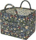 Quilted Fabric Storage Baskets with Handles, Boho Floral Gift Basket Foldable Organizer Bin for Home Decor, Picnic, Travel 12''x10''x10'' (Blue)