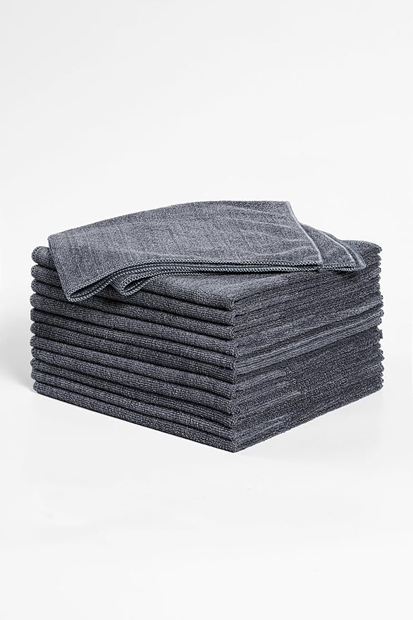 Rosyn Premium 420 GSM Microfiber Cloth Black 16x16 Inches - Luxury Scratch-Free Detailing Towel for Cars, Yachts, Boats & Watches - Ultra Soft, Lint-Free, Highly Absorbent (Large, 12, Count)