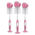 Dr. Brown's Reusable Sponge Baby Bottle Cleaning Brush Set with Suction Cup Stand, Scrubber and Nipple Cleaner, Pink, 3 Pack