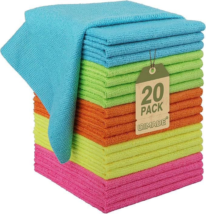 Microfiber Cleaning Cloth, 20 Pack Reusable Microfiber Towels for Cars Lint Free Cleaning Shop Towel Rags for Home Kitchen Automotive Bar Mechanic Restaurant Garage, 11.5"x 11.5", Multicolor