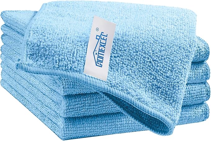 HOMEXCEL Blue Microfiber Cleaning Cloth, 5 Pack Cleaning Towels for Kitchen, Lint Free, Scratch-Free, Highly Absorbent, and Reusable Cleaning Rags for House, Window and Glass, Cars, 11.5 X11.5 inch