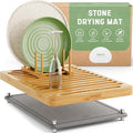 NIUM Stone Drying Mat for Kitchen Counter & Bamboo Rack - 16″x12″ - Diatomaceous Earth Dish drying mat Ultra Absorbent & Fast Drying - EcoFriendly with Non-Slip Pads & Anti-Moisture Design