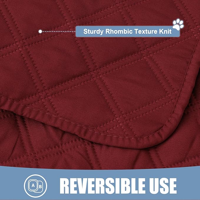Smiry Waterproof Dog Bed Cover Pet Blanket, Soft Washable Dog Blanket for Furniture Bed Couch Sofa Reversible, Checkered (30"x53", Wine Red/Wine Red)