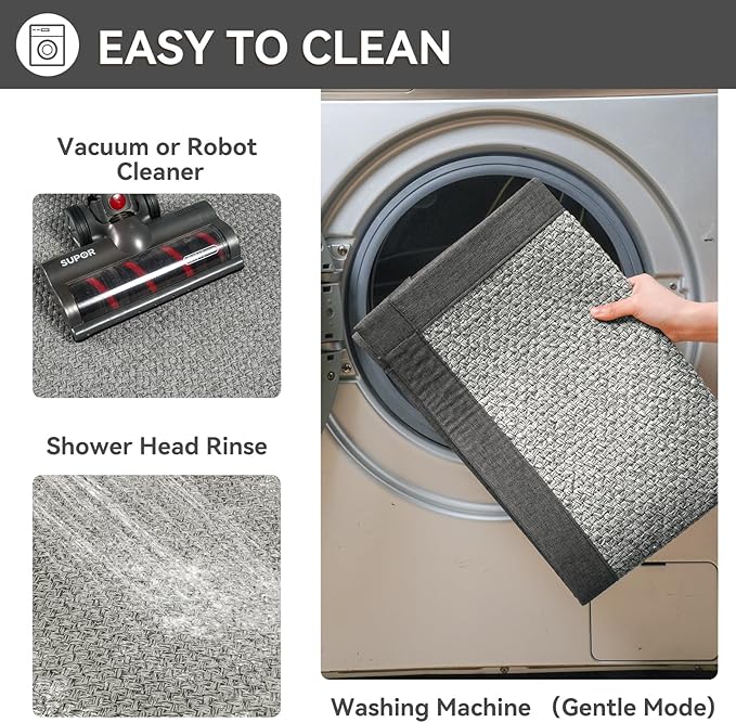 YDKGL Non Slip Bath Mat Bathroom Rugs, Soft Jute-Like Ultra Thin Bath Mats, Rubber Backing Super Absorbent Quick Dry Bath Rug Shower Mat Fit Under Door Bathroom Floor, Machine Washable, Gray 16" x 24"