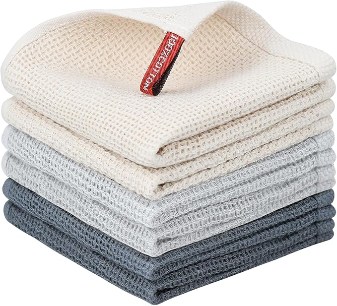 Nialnant 6 Pack Dish Rags, 100% Cotton Kitchen Dish Cloths for Washing Dishes, Soft and Absorbent Cleaning Rags - 12x12 Inch