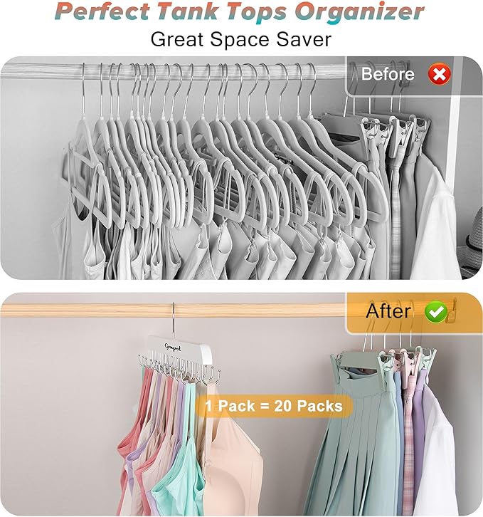 Bra Hanger for Closet, 1 Pack Tank Top Hanger w/20 Hooks Capacity Foldable Wood Space Saving Hangers, 360°Rotating Closet Organizers and Storage for Dorm & Apartment for Bra Scarf Ties(White)