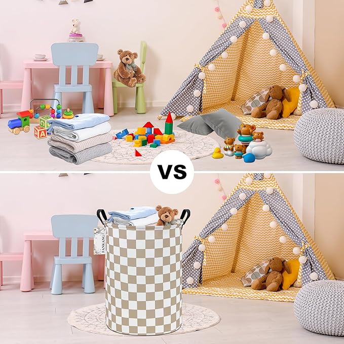 FANKANG Storage Basket, Nursery Hamper Canvas Laundry Basket Foldable with Waterproof PE Coating Large Storage Baskets for Kids Boys and Girls, Office, Bedroom, Clothes,Toys(Beige flag)