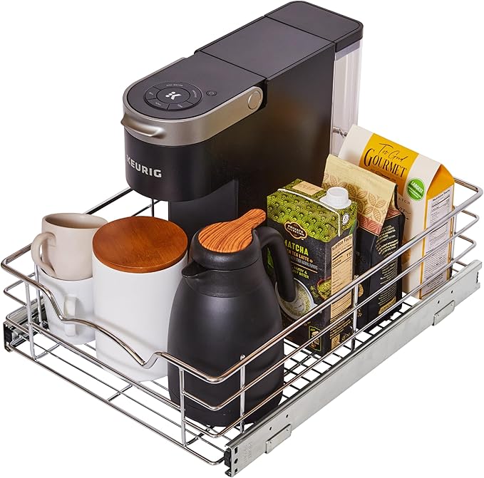 HOLDN’ STORAGE Heavy-Duty Premium Collection Pull Out Cabinet Organizer, Cabinet Drawer Slide Outs, Lifetime Limited Warranty - Basket Size 14" W x 21" D x 5" H, Anti-Rust Chrome Finish | Heavy-Duty, Premium Collection, Slide Out Caddy, Anti-Rust