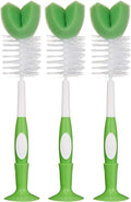 Amazon Brand - Mama Bear Baby Bottle Brush with Nipple Cleaner and Suction Cup Stand, White (Pack of 3)