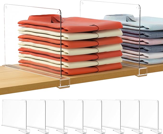 HBlife 12 Inches Tall [Extra Tall Version] Shelf Dividers, Purse Organizer for Closet, Clear Acrylic Bookshelf for Organization Closet Organizers and Storage for Handbags, 8 PCS