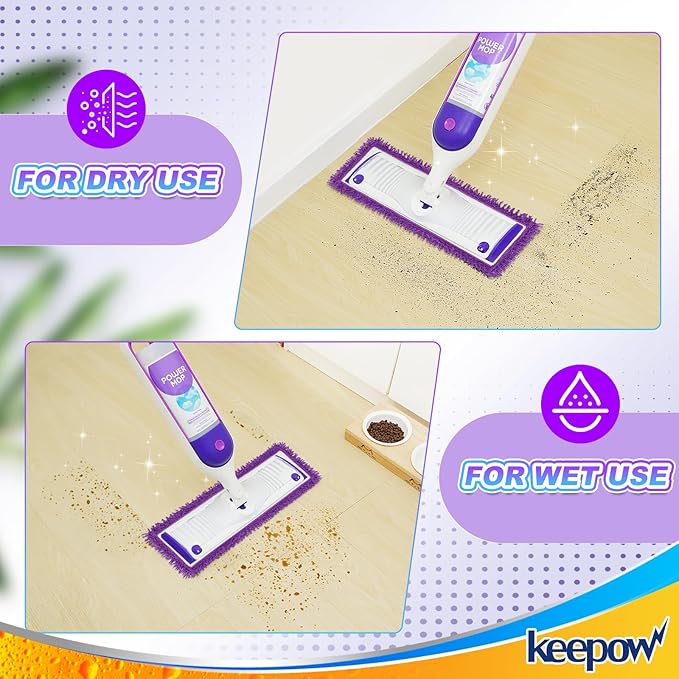 KEEPOW 10 Pack Reusable Mop Pads Compatible with Swiffer PowerMop, Microfiber Mop Pads Refills Machine Washable, Durable, and Highly Absorbent Suitable for All Floor Types