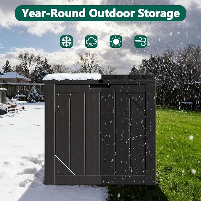 Outdoor Storage Box, 31 Gallon Lockable Waterproof Deck Storage Box, Yard Storage Bin, Suitable for Gardens, Black