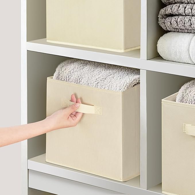 Easi 11 inch Cube Storage Bins, 5 Storage Cube Organizer, Collapsible Fabric storage cubes with Handles, Closet Storage Basket For Organization, Shelf Basket For Shelves Clothes Books, Beige