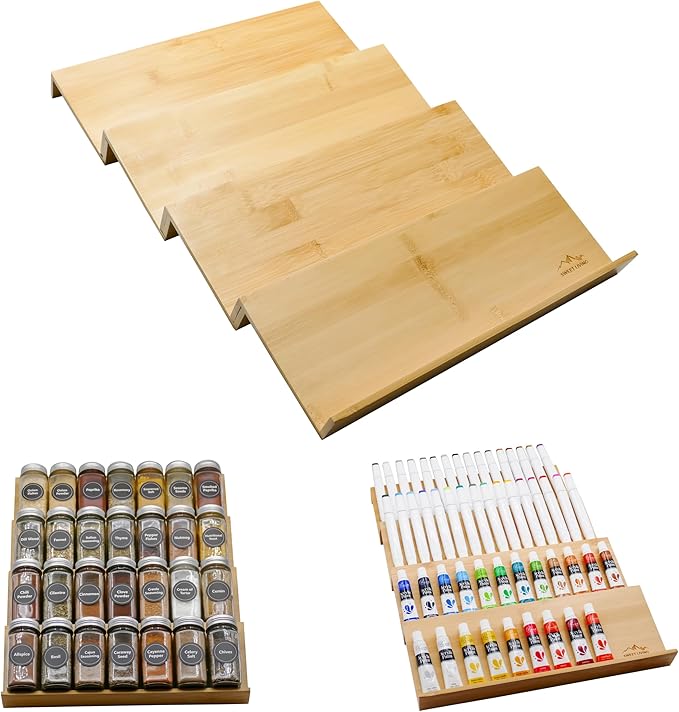 4 tier spice rack drawer organizer for Kitchen Cabinets | Wooden spice drawer organizer, Space-Saving kitchen drawer organizer for Neat In-Drawer Spice Storage