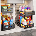 Under Sink Organizer, 2 Tier Under Sink Organizers and Storage, Adjustable Height, Slide out Metal Cabinet Organizers, Pull out Cabinet Storage Drawer Shelf for Kitchen Bathroom Black 2Pack