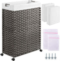 Greenstell Laundry Hamper with Wheels & Handles, 26.4 Gallon (100L) Slim Laundry Basket with 2 Removable Liner Bags & 2 Mesh Bags, Foldable Narrow Clothes Hamper for Bedroom, Bathroom, Closet, Grey