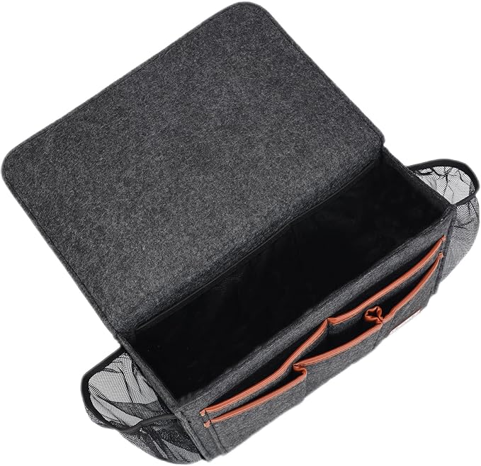 Zafit Bedside Caddy, Large Size Bedside Storage Organizer Bedside Organizer Caddy for Magazine Remotes Phone (13.4'' x 18.1'' Plus Size, Dark Grey)