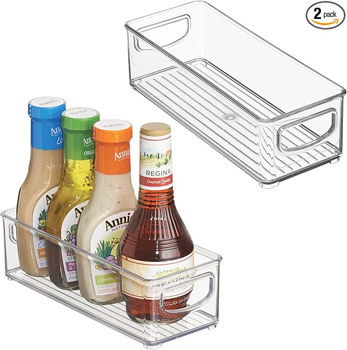 iDesign Plastic Stackable Pantry Bin - Storage Bin with Handles for Cabinets or Fridge - Set of 2 - Clear