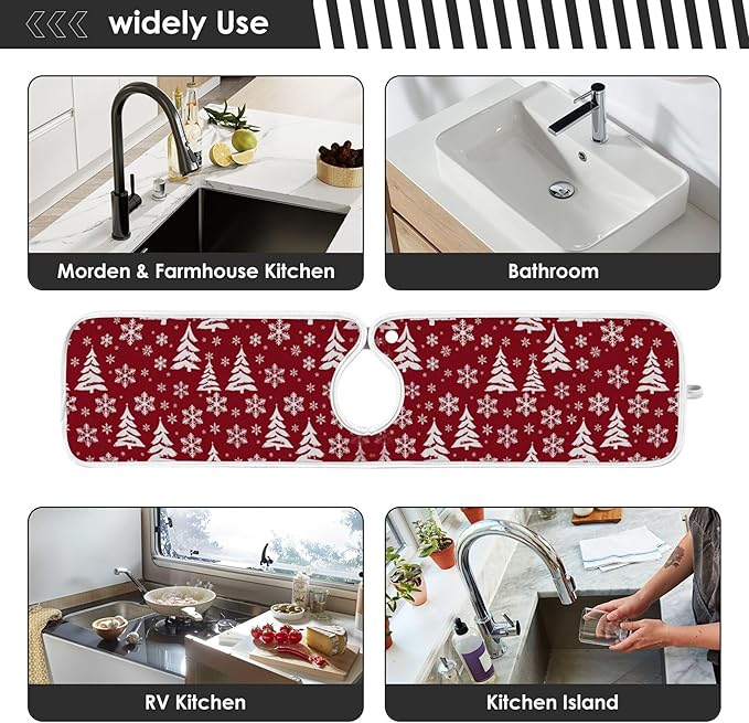 2 Pack Faucet Splash Catcher Hand Drawn Snowflake Tree Sink Mat for Faucet Absorbent Kitchen Splash Guard Drip Catcher for Farmhouse Barthroom Bar, S