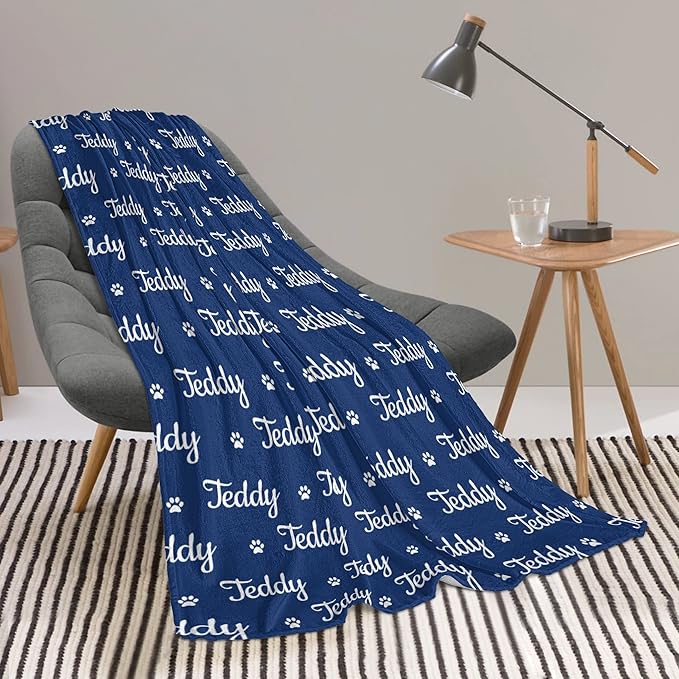 Custom Pet Blanket for Dog, Personalized Pet Blanket with Name, Customized Paw Print Throw Blanket for Cat, Gift for Pet Bereavement, Dog Bed Blanket Passing Away Gifts