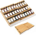 Expandable 3-Tier Bamboo Spice Rack Organizer (12"-21" W, 13.5" D, 3.7" H) Adjustable for Kitchen Drawers, Cabinets, Countertops, Pantry Shelves & Cupboards, No Jars Included