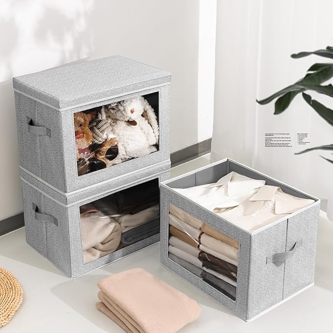 Storage Bins with Lids, 6 Pack Large Storage Cubes with Window, Closet Bins with Lids & Handles, Fabric Box for Organizing Clothes, Towels, Books, Blended