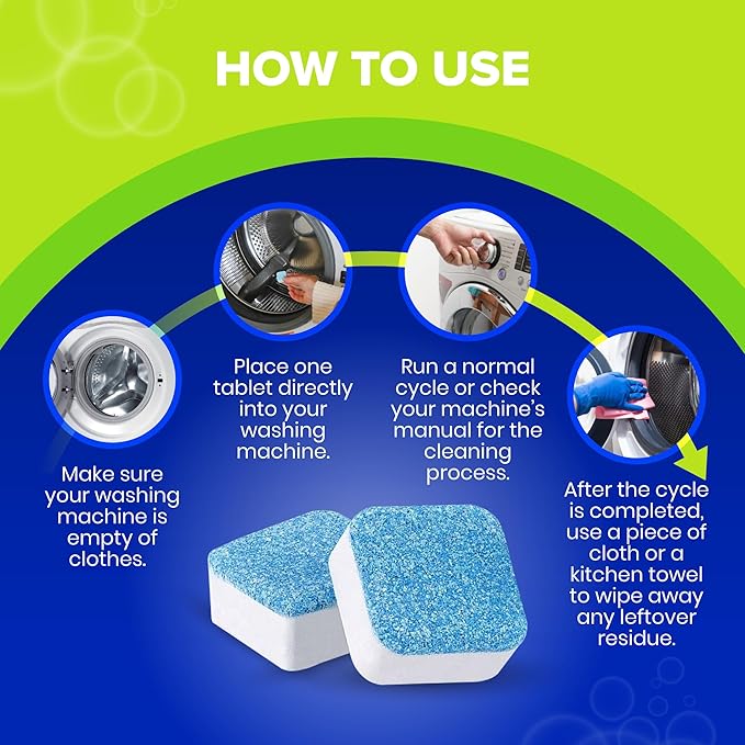 Washing Machine Cleaner Tablets 25 Pack for Front Load, Top Load & HE Washers, Removes Odors, Grime, & Limescale, Deep cleans the inner drum, pump, valve & hoses - Septic Safe, 1 Year Supply