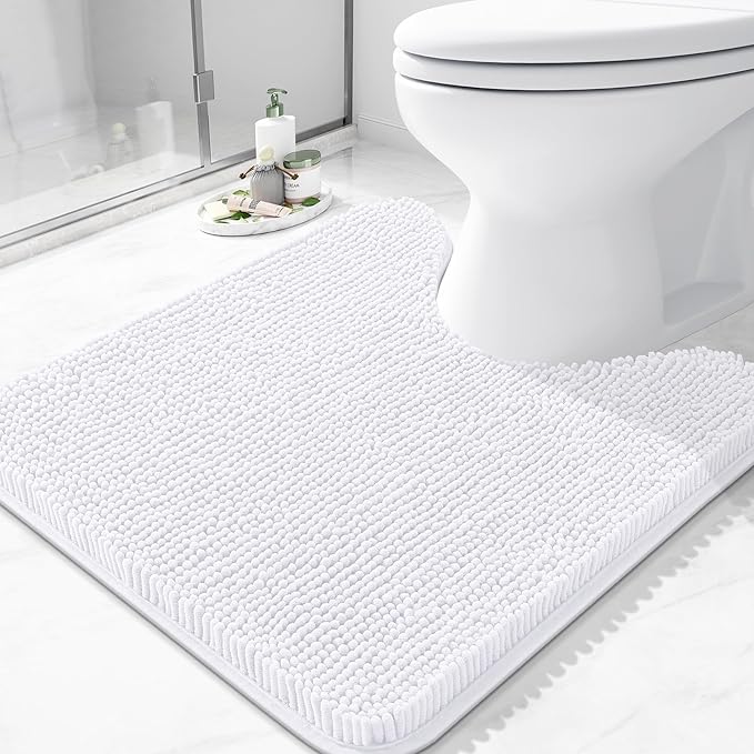 Arotive Bathroom Toilet Rugs U Shaped 24x24, Extra Soft Absorbent Shaggy Chenille Contour Bath Rugs for Toilet, Machine Washable Non-Slip Contoured Bath Mats, White