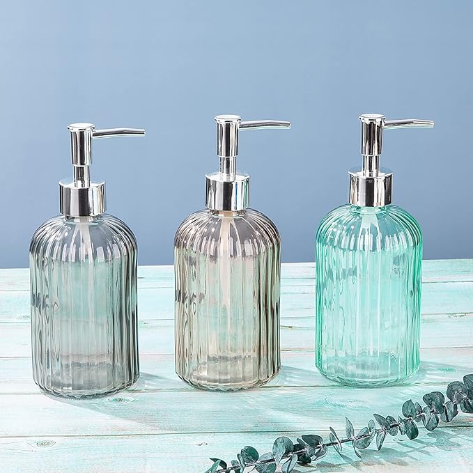 Cutiset Bathroom Accessories Set, 15oz Glass Soap Dispenser Bottle for Bath Decor, 3 Pack Set