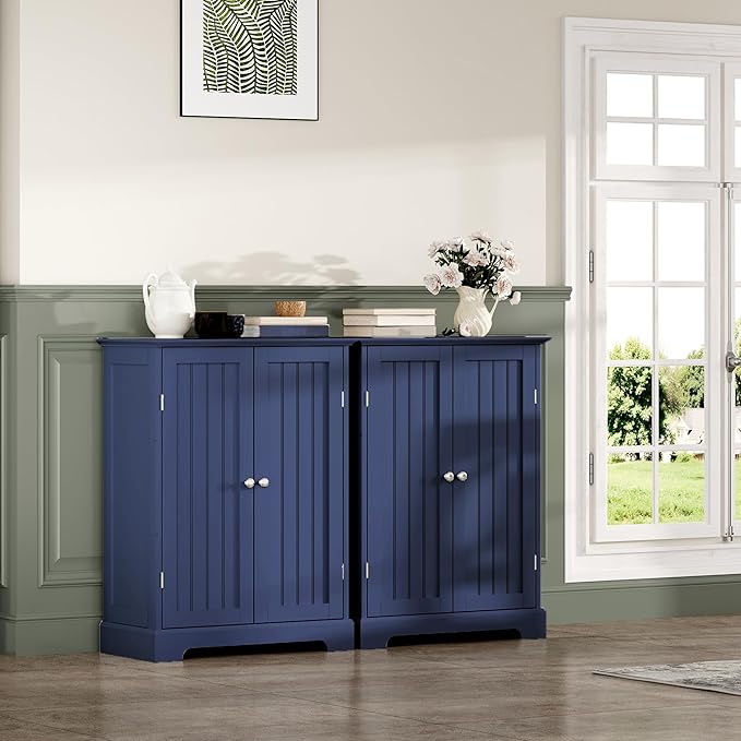 ChooChoo Bathroom Floor Cabinet, Modern Bathroom Storage Cabinet with 2 Doors and Adjustable Shelves, Freestanding Cupboard for Living Room, Blue