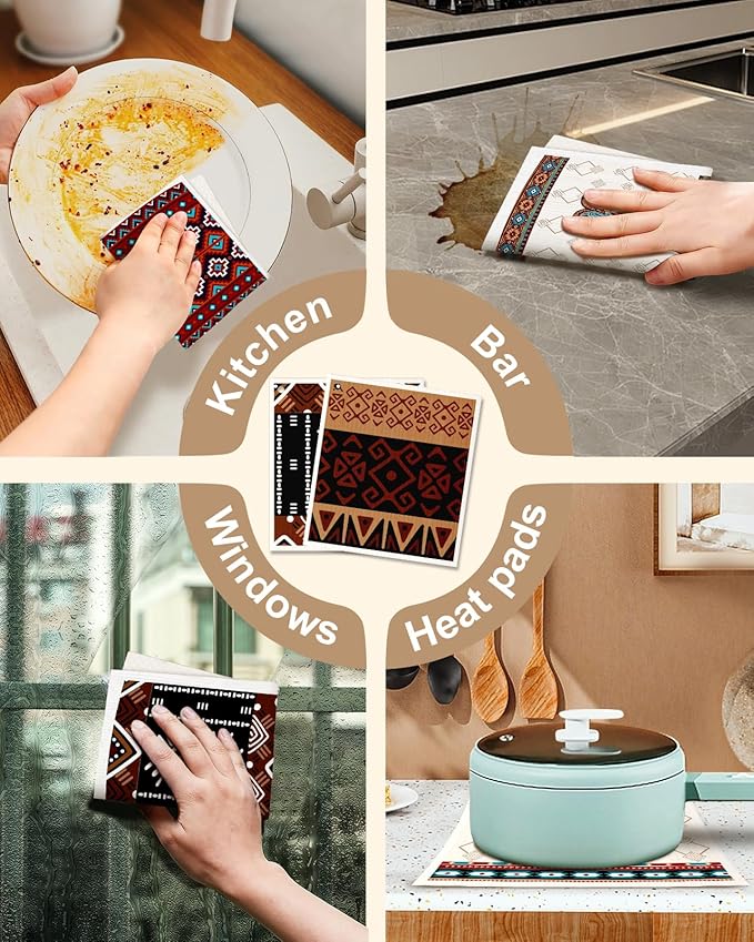 Kitchen Swedish Dishcloths with Hooks - 6 Pack Reusable Dish Cloths for Washing Dishes Fast Drying Cute Fun Swedish Dish Towels Washable Cleaning Sponge, Brown Cowboy