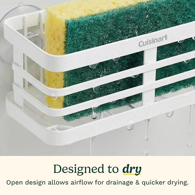Cuisinart Sponge Holder for Kitchen Sink—Metal Sink Caddy with Triple Suction Cups, Kitchen Sink Organizer, Organization and Storage for Sponges, Brushes, Soap & Cleaning Accessories