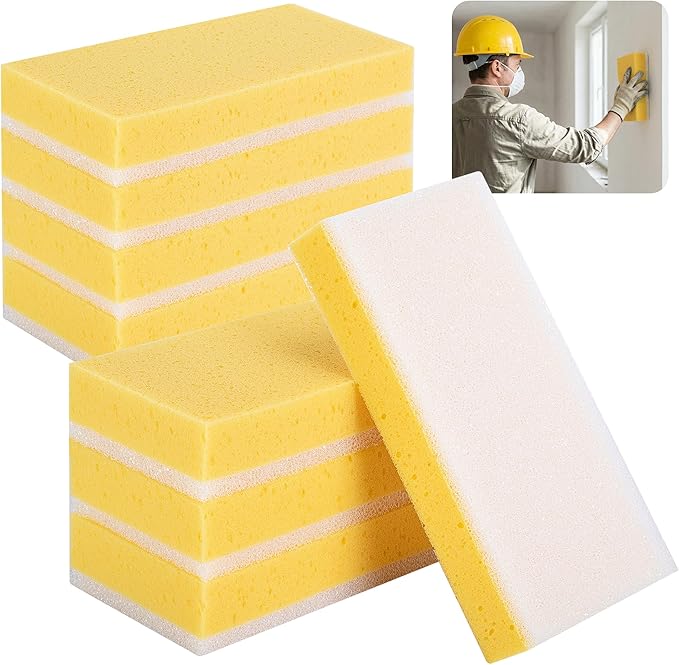 RUBII 8 Pcs Drywall Wet Sanding Sponge, 9 Inch Washable Double Sided Drywall Finishing Sponge, Reusable Drywall Sanding Blocks for Wiping Dust Smoothing Surface
